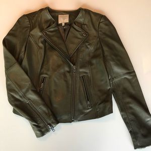 Joie Grey Leather Jacket with Zipper Details